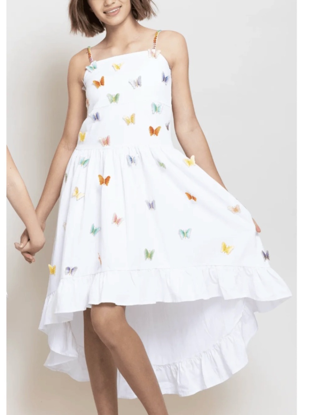 Lola + The Boys 3D Rainbow Butterfly High Low White Dress Sz. 8Y